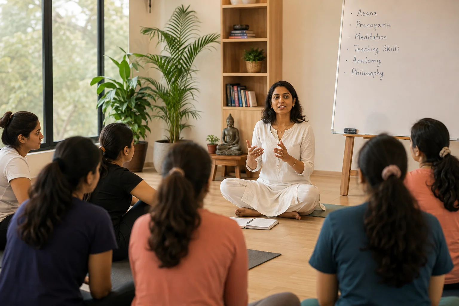 Yoga teacher conducting a class